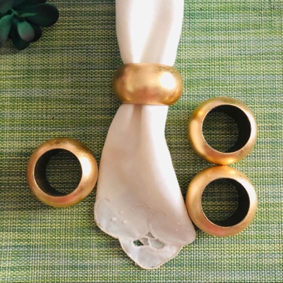 Gold Wooden Napkins Rings / Set of 4 - Picture 2 of 4